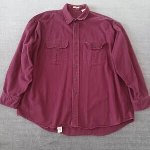 Vintage LL Bean Chamois Cloth Shirt Mens 2XL Burgundy Button Up Casual Midweight